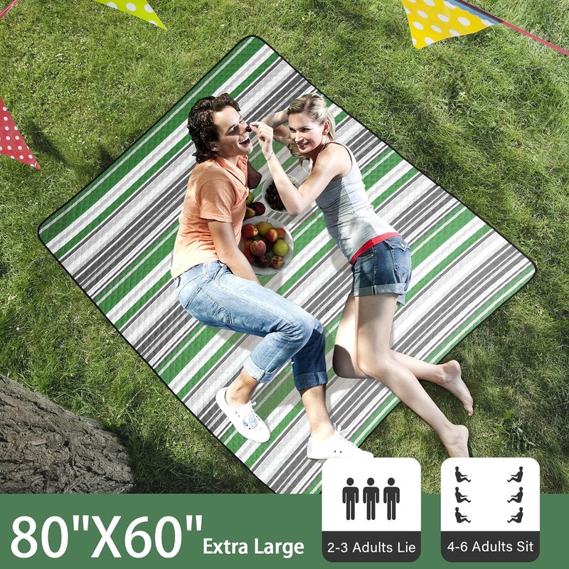 HX&OD بطانية نزهة كبيرة في الهواء الطلق 80 بوصة × 60 بوصة بطانية نزهة مقاومة للماء قابلة للطي بطانية تخييم ثلاثية الطبقات محمولة مع حزام حمل بطانية حديقة للعشب (أخضر) - Image 3